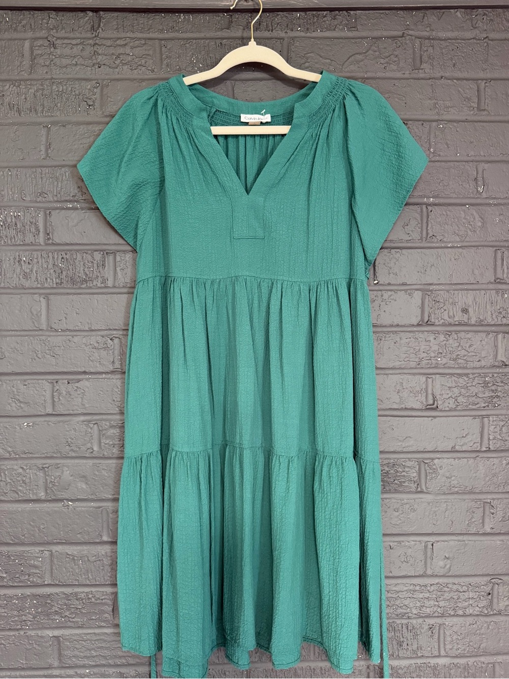 Calvin Klein Teal Tiered Midi Dress